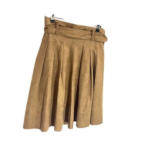 Anthropologie Akemi + Kin Skirt Tan Faux Suede Skirt Swing Belted Pleated Size 6 - Picture 3 of 13